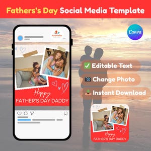 Sjabloon socialmedia-vaderdag 2025, Happy Father's Day Daddy, canva bewerkbare post door Artivalia