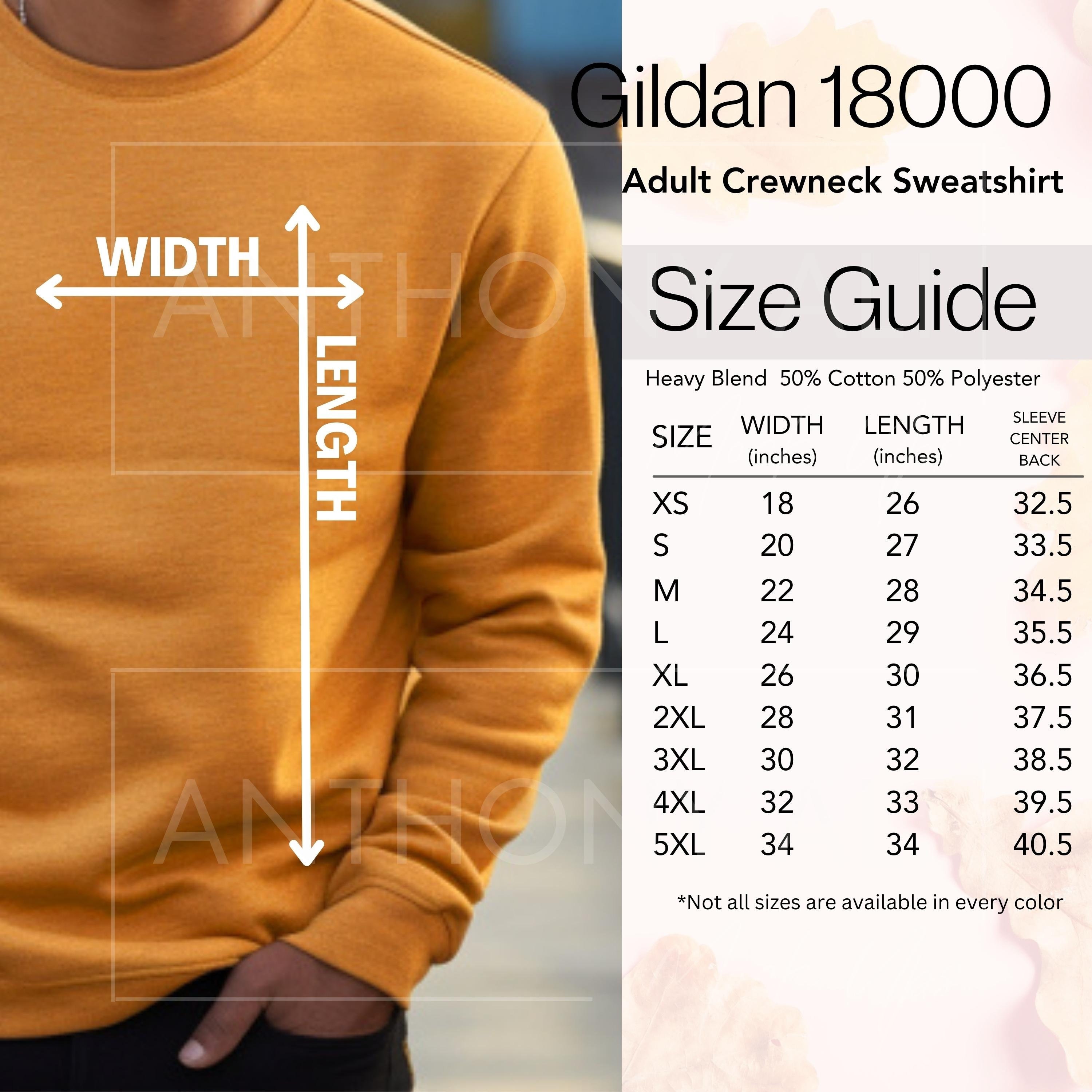 Gildan 18000 Sweatshirt Size Chart Gildan Color Availability Etsy