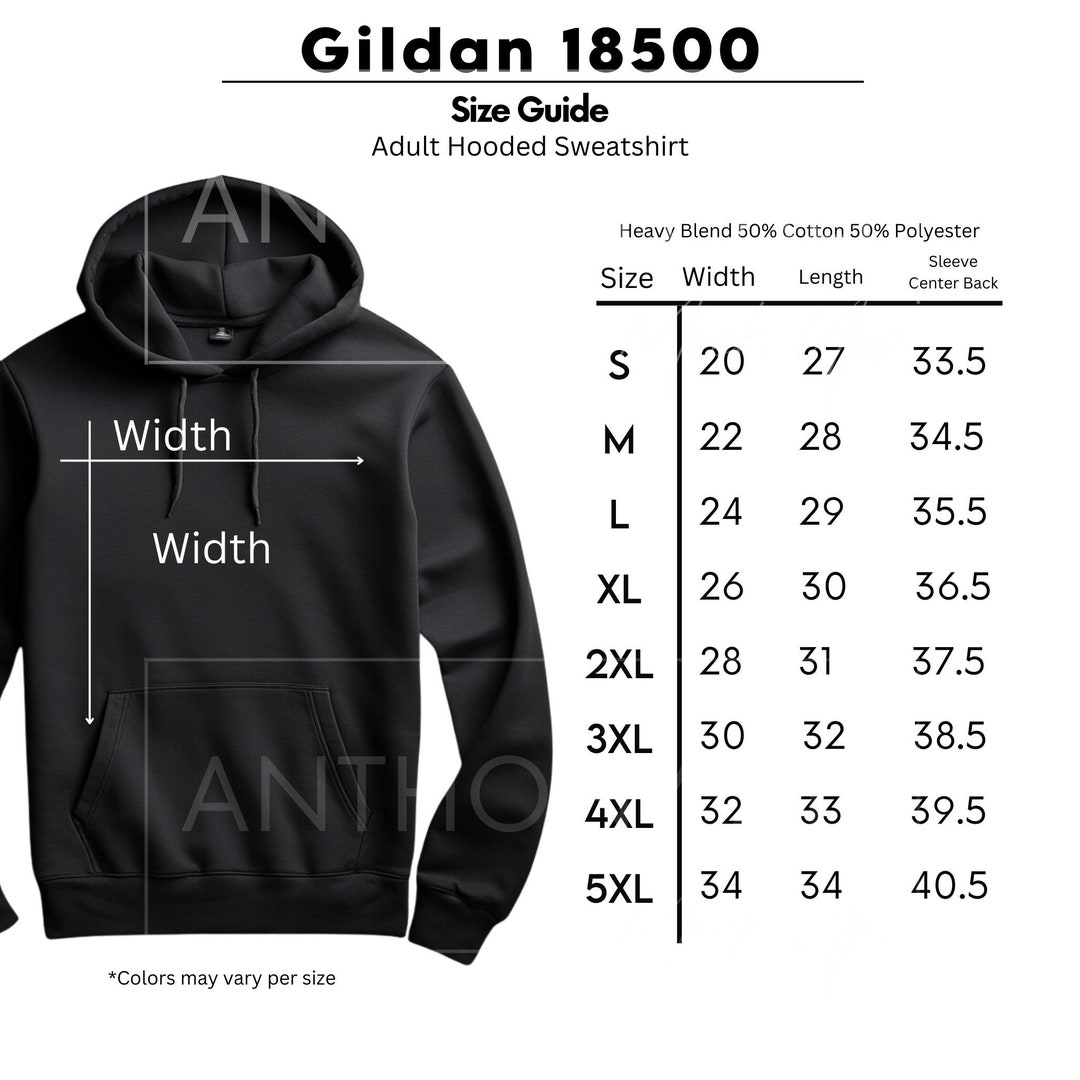 Gildan 18500 Size Chart Gildan 18500 Color Availability - Etsy