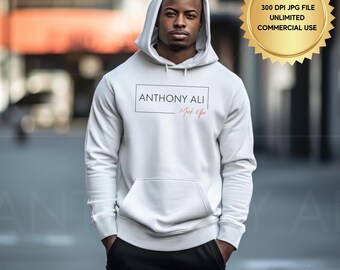 Gildan 18500 mockup, hoodie mockup, black man mockup, fall mock, sweatshirt mockup, White Gildan 18500