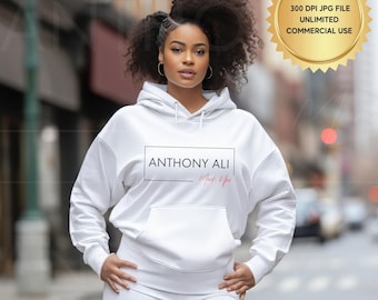 Gildan 18500 mockup, hoodie mockup, black woman mockup, fall mock, sweatshirt mockup, White Gildan 18500