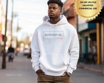 Gildan 18500 mockup, hoodie mockup, black man mockup, fall mock, sweatshirt mockup, White Gildan 18500