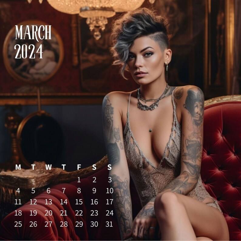 Stylish 2024 Printable Calendar Featuring Seductive, Fantasy Calendar