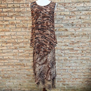 90s Animal Print Cheetah Tiger Sleeveless Tunic Tank Layered Vtg Dress Phool S*
