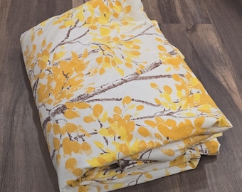 70s Yellow Orange Floral Trees Country Vtg Bedspread Blanket Coverlet MCM 100x65