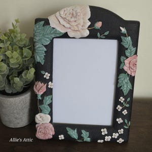 Black Pink Roses 3D Flower Floral 5x7 Vintage Picture Photo Frame Decor 9"