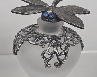 Vintage Dragonfly Mini Perfume Bottle Metal Frosted Glass Stopper Gothic Decor