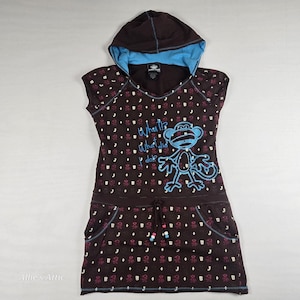 Bobby Jack Hooded Girls Shirt Dress Y2K Brown Pink Monkey "What Did I Do?" XL 16