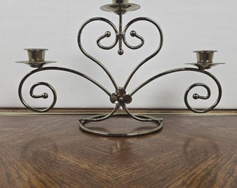 Vintage Brass Heart Scroll Triple Gold Candle Holder Candelabra Home Interiors