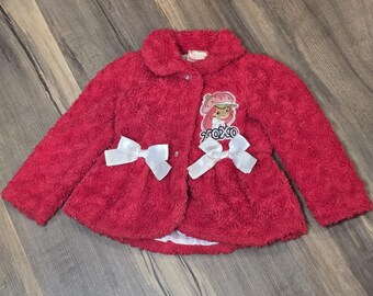 Robe-manteau rouge à motif fraise des fraises pour petite fille, taille 4, boutons, fausse fourrure