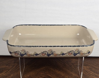 Vintage Home and Garden Party Stoneware Fruit Garland Pattern Baking Dish 10.5"