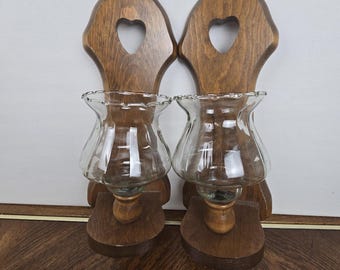 Holz Wandleuchte Kerzenhalter Votiv Herz Landhaus Bauernhaus Dekor Set