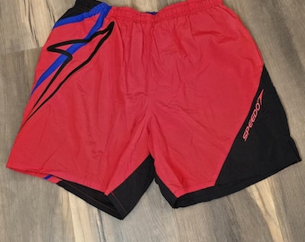 Bañador tipo slip Speedo para hombre, rojo, negro y azul, estilo vintage retro de los 90, talla grande.