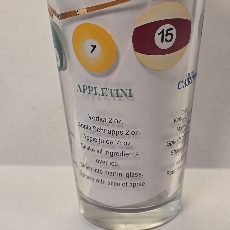 Billiards Pool Balls Glass Recipe Cocktail Shaker Vintage Game Room Home Decor image 7