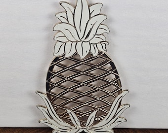Sottopentola vintage a forma di ananas con poggia-cucchiaio, decorazione da parete per cucina, stile kitsch, 30 cm.