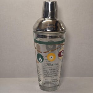 Billiards Pool Balls Glass Recipe Cocktail Shaker Vintage Game Room Home Decor image 2
