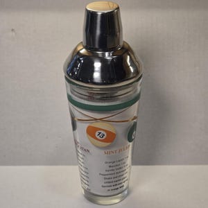 Billiards Pool Balls Glass Recipe Cocktail Shaker Vintage Game Room Home Decor image 3