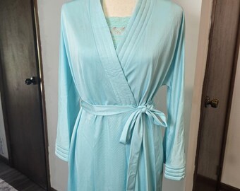 Conjunto de camisón/bata de nailon azul vintage de Vanity Fair, manga larga, nuevo, talla pequeña.