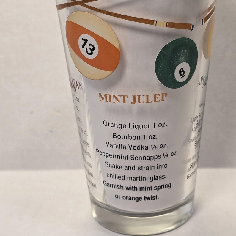 Billiards Pool Balls Glass Recipe Cocktail Shaker Vintage Game Room Home Decor image 6