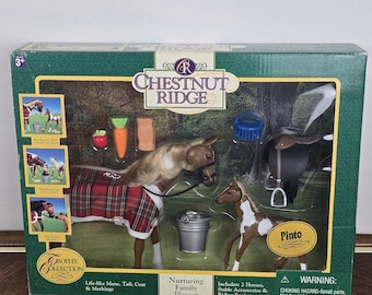 Juego de caballos de juguete vintage, colección Chestnut Ridge Mare Potro Trophy, 1996, nuevo.