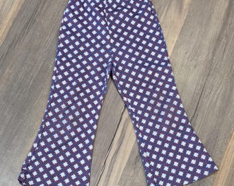 Healthtex Girls Vintage Bell Bottom Pants 4T Red Blue White Elastic Waist 70s