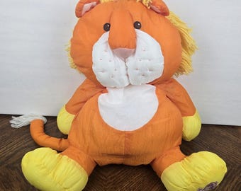 Peluche Puffalumps Lion en nylon, parachute, chat, orange, vintage 40,6 cm (15 po.)
