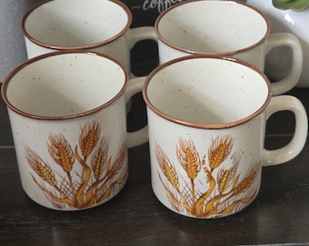 Set di 4 tazze da caffè in gres di grano saraceno con macchie color marrone chiaro, Main Isle Vintage, anni '70