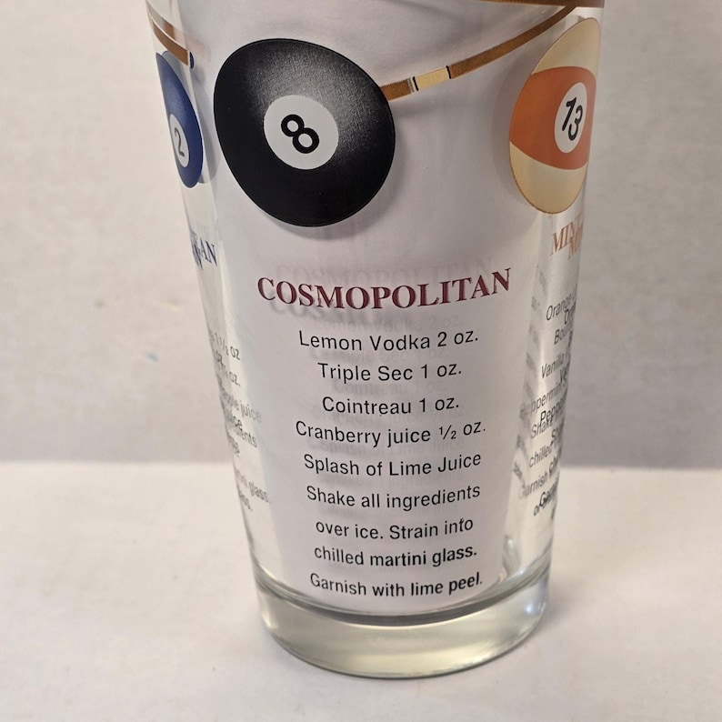 Billiards Pool Balls Glass Recipe Cocktail Shaker Vintage Game Room Home Decor image 5