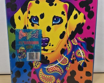 Carpeta de 3 anillas con diseño de perro dálmata arcoíris de Lisa Frank, material escolar vintage
