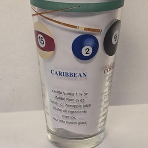 Billiards Pool Balls Glass Recipe Cocktail Shaker Vintage Game Room Home Decor image 4