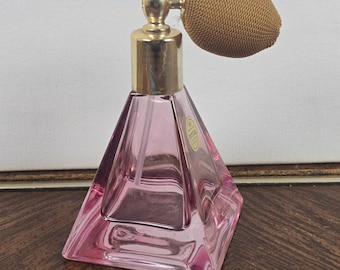 Vintage dekorativ parfymflaska rosa Dauber glas kristall triangel tom