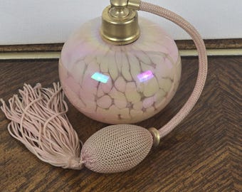 Vintage Decorative Perfume Glass Bottle Pink Gold MCM Dauber Tassle Vanity Empty