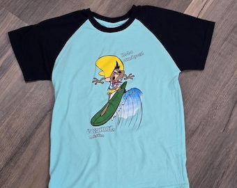 90s Looney Tunes Speedy Gonzales Vintage Blue Beach Graphic T Shirt Kids Youth L