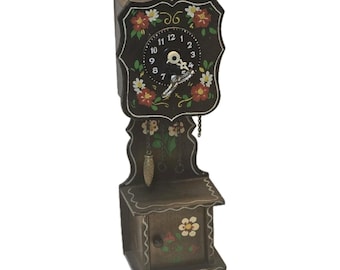 Miniature Grandfather Clock Wooden Vintage Decor 7.5" Display Only Non Working