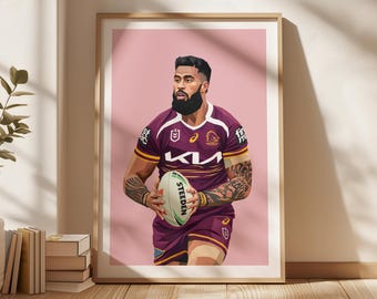 Payne Haas Poster, Broncos Poster, Gift Poster, NRL Poster, Brisbane Broncos Fan Art, Sports Bedroom Posters, Gift For Son, Kids Wall Art