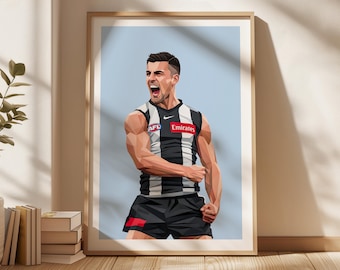 Nick Daicos Poster, Collingwood Magpies Poster, Gift Poster, AFL Poster, Sports Bedroom Posters, Gift For Son, Kids Wall Art