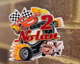 Personalised Cars Cake Topper - Racing Cars Cake Topper with Name and Age - Birthday Cars Themed Cake Charms and Decoration - Handmade