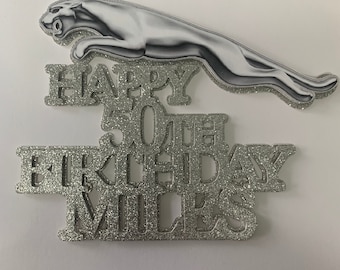 Personalized Glitter Jaguar Car Cake Topper: Milestone Birthday Decor