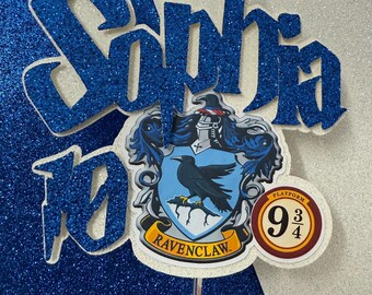 6" wide Ravenclaw Hogwarts School House, Platform 934 - Harry Potter Cake Topper personalised with name & age for all party celebrations.