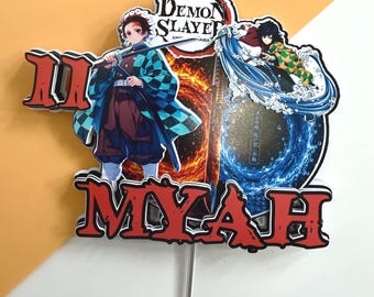 Personalised Anime Demon Slayer Cake Topper. Name and Age Anime Cake Decoration for Parties and Events.