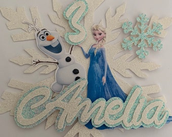 Elsa Frozen Cake Topper - Personalised Elsa Snowflake Frozen Birthday Cake Topper - Elsa Cake Topper