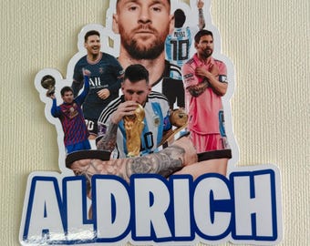 Personalised Messi Football Cake Topper with Name. Messi Cake Decoration and Party Decoration for all Occasions.