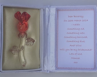 SAVE THE DATE Personalised Red Rose Gift Box with Keepsake Be My Brisdesmaid Wedding Invitation Love Verse