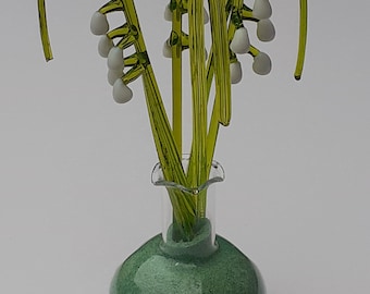 Handmade Glass Lily of the Valley Arrangement with Vase