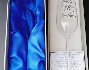 Personalised 18th Birthday ''Key to the Door'' Keepsake Champagne Flute with Crystal Stem Gift Set