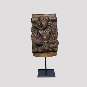 Vintage Ganesha Panel, Hand Carved, Teakwood, Wall Art, Hindu God Decor, Old Wood Patina Ganesh On Stand, Old Wood Sacred Sculpture, Gifts