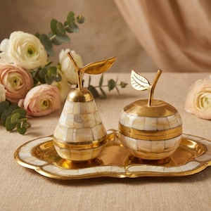 Snuisterijdoosset handgemaakt messing appel en peer, woondecoratiecadeau