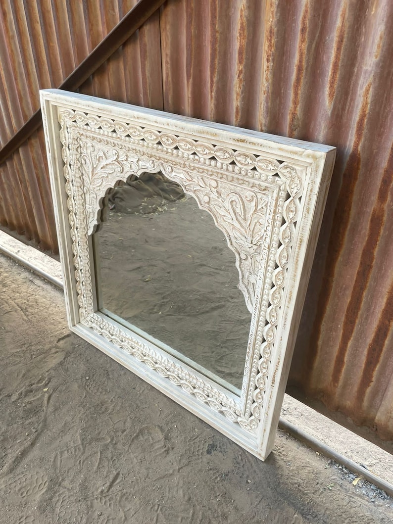 Indian Wooden Hand Carved Mirror Frame Handmade Antique Finish Etsy