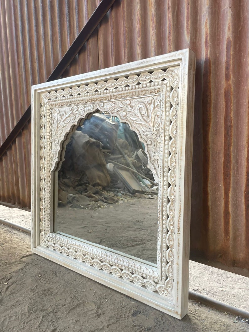 Indian Wooden Hand Carved Mirror Frame Handmade Antique Finish Etsy