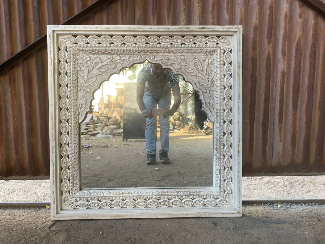 Indian Wooden Hand Carved Mirror Frame Handmade Antique Finish Etsy